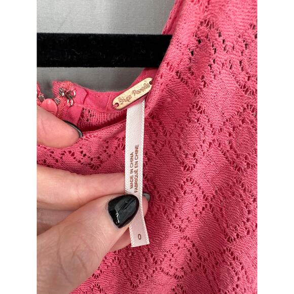 Free People Dress Womens 0 Pink Mini Crochet Summer Boho Bohemian Cottage - Picture 2 of 6